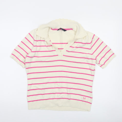 Crew Clothing Company Women’s Ivory Pink Striped Cotton V-Neck Jumper Size 12
