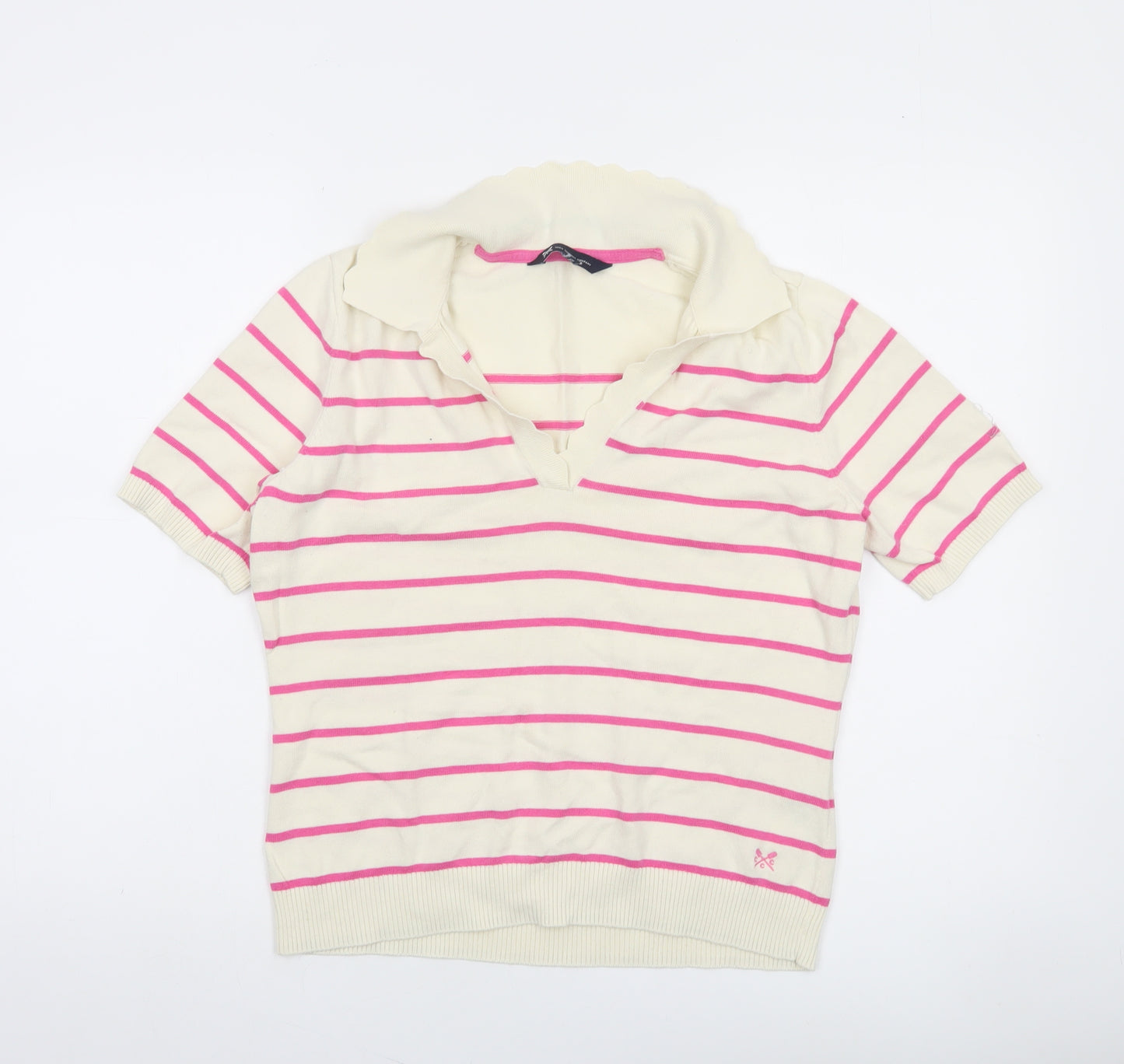 Crew Clothing Company Women’s Ivory Pink Striped Cotton V-Neck Jumper Size 12