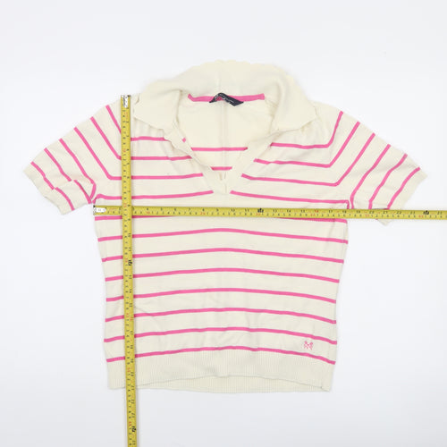Crew Clothing Company Women’s Ivory Pink Striped Cotton V-Neck Jumper Size 12