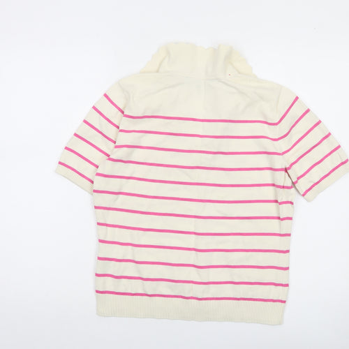 Crew Clothing Company Women’s Ivory Pink Striped Cotton V-Neck Jumper Size 12