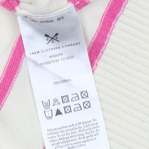 Crew Clothing Company Women’s Ivory Pink Striped Cotton V-Neck Jumper Size 12
