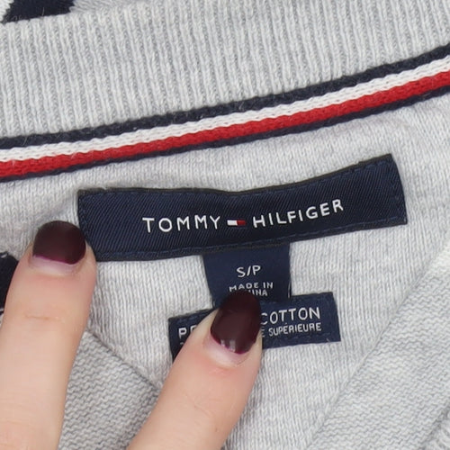 Tommy Hilfiger Men’s Grey Striped Cotton V-Neck Jumper Size S