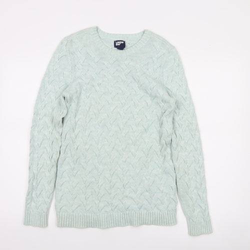 Lands' End Women's Green Cable-Knit Cotton Jumper XS