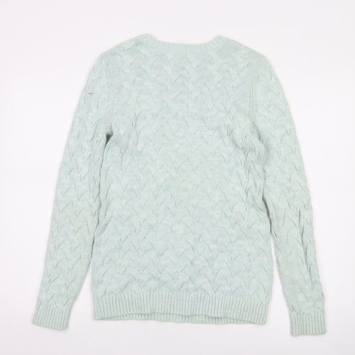 Lands' End Women's Green Cable-Knit Cotton Jumper XS