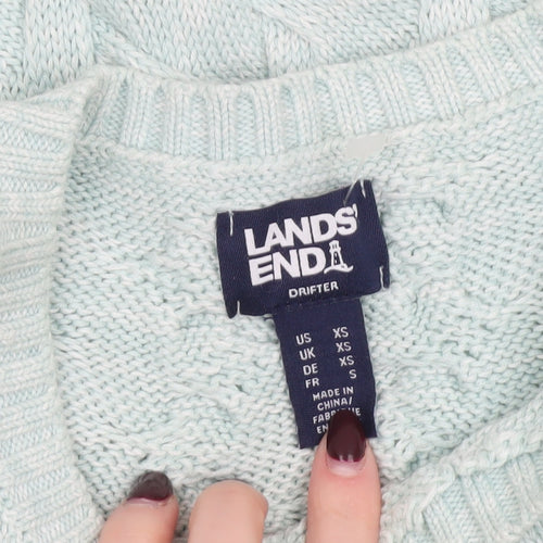Lands' End Women's Green Cable-Knit Cotton Jumper XS