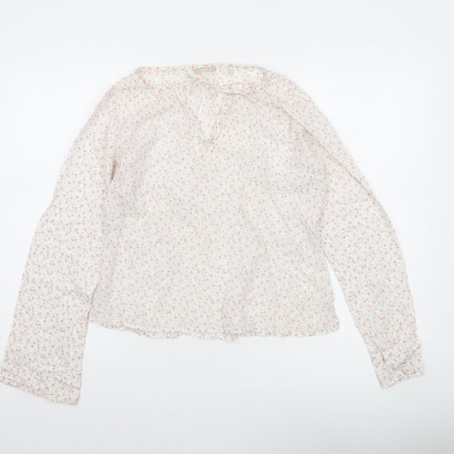 Massimo Dutti Women Ivory Floral Cotton Tunic Blouse Long Sleeve Size 14