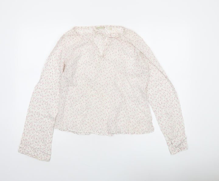 Massimo Dutti Women Ivory Floral Cotton Tunic Blouse Long Sleeve Size 14