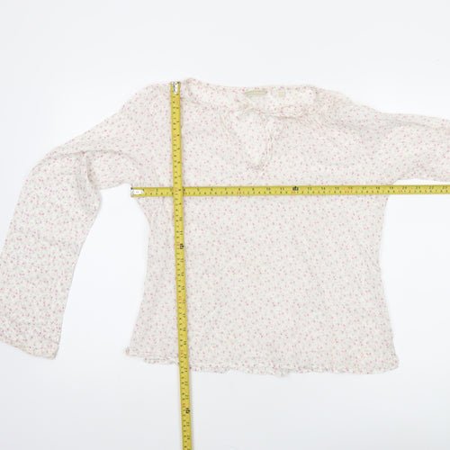 Massimo Dutti Women Ivory Floral Cotton Tunic Blouse Long Sleeve Size 14