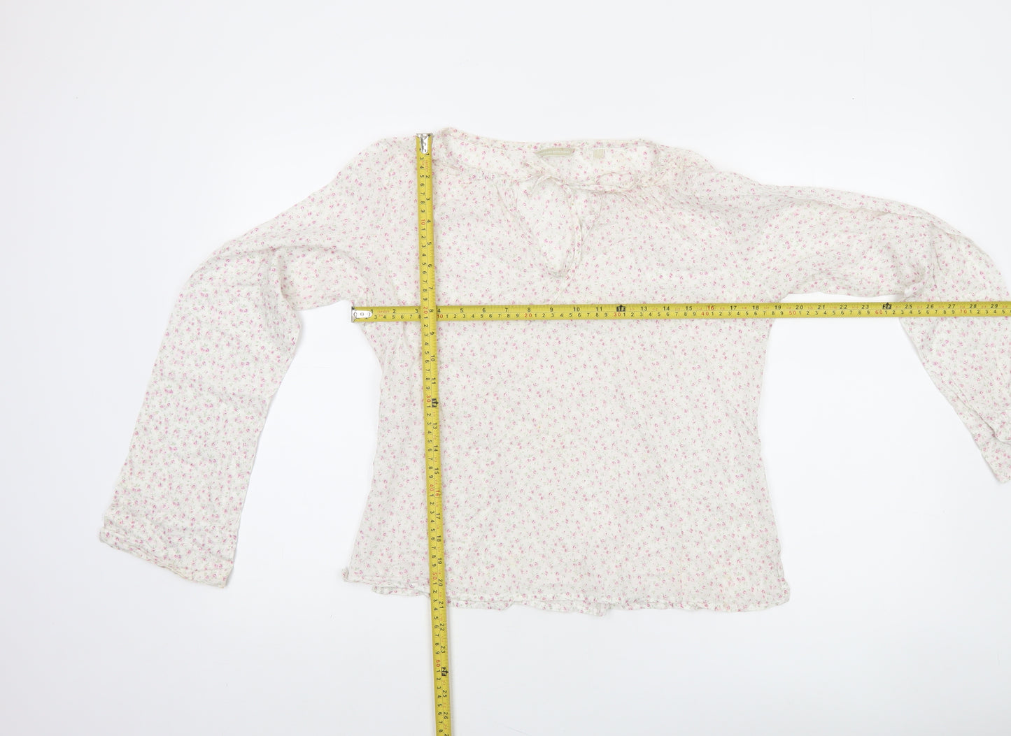Massimo Dutti Women Ivory Floral Cotton Tunic Blouse Long Sleeve Size 14