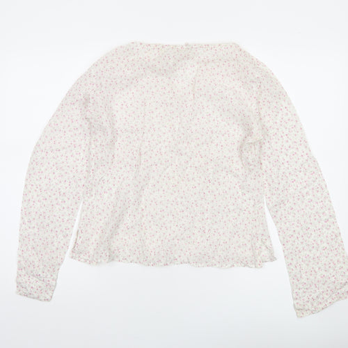 Massimo Dutti Women Ivory Floral Cotton Tunic Blouse Long Sleeve Size 14