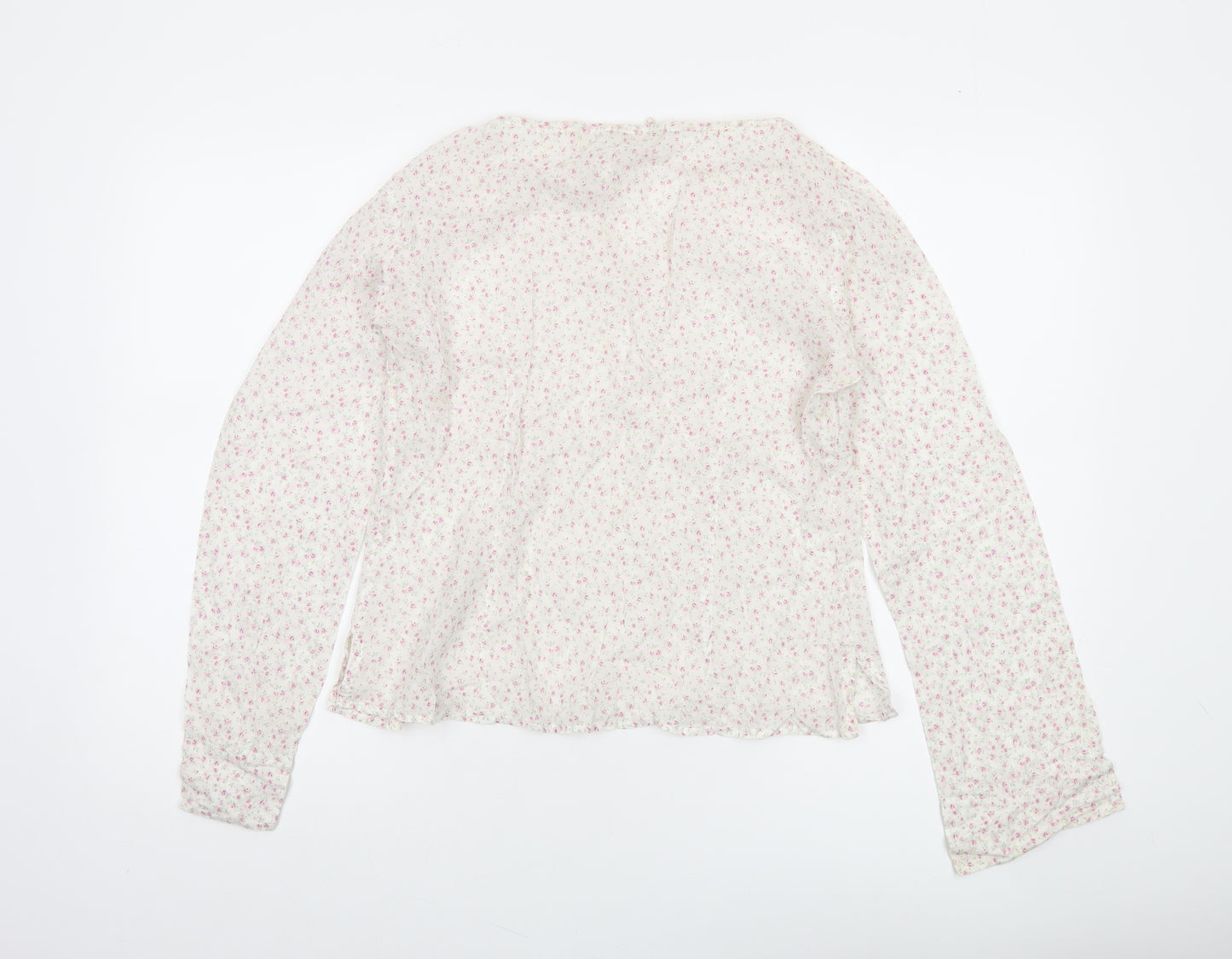 Massimo Dutti Women Ivory Floral Cotton Tunic Blouse Long Sleeve Size 14