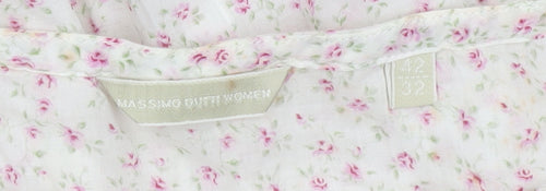 Massimo Dutti Women Ivory Floral Cotton Tunic Blouse Long Sleeve Size 14