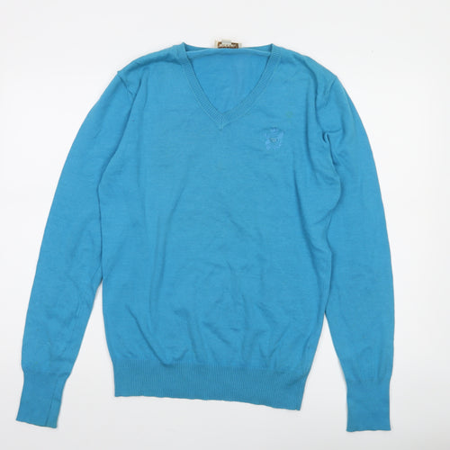 Diesel Men's Blue V-Neck Cotton Pullover Jumper Size S