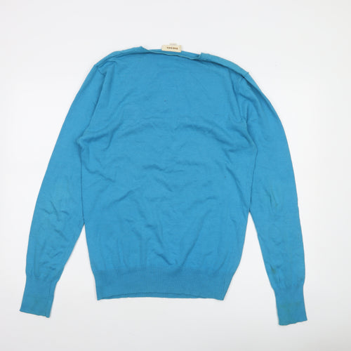 Diesel Men's Blue V-Neck Cotton Pullover Jumper Size S
