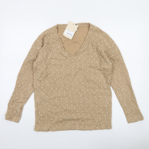 Mamalicious Women Beige Polka Dot Knit V-Neck Maternity Jumper S