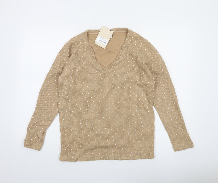 Mamalicious Women Beige Polka Dot Knit V-Neck Maternity Jumper S