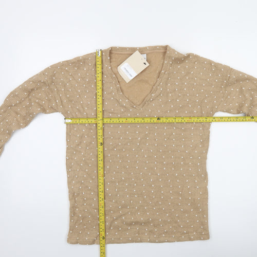 Mamalicious Women Beige Polka Dot Knit V-Neck Maternity Jumper S