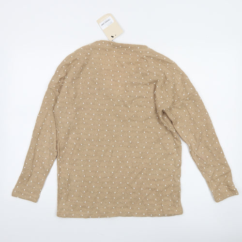 Mamalicious Women Beige Polka Dot Knit V-Neck Maternity Jumper S