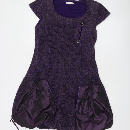 Tarsiani Milano Women’s Purple Wool Blend Short Bubble Hem Dress Size 14