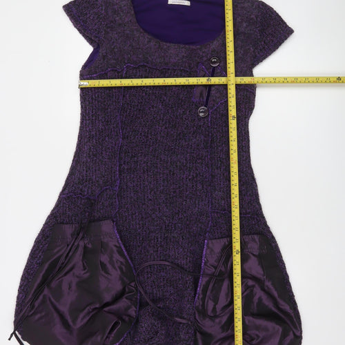 Tarsiani Milano Women’s Purple Wool Blend Short Bubble Hem Dress Size 14