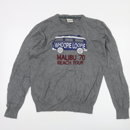 Whoopie Loopie Men's Grey Cotton Pullover Jumper L Malibu Embroidered