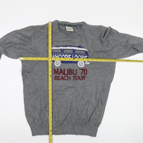 Whoopie Loopie Men's Grey Cotton Pullover Jumper L Malibu Embroidered