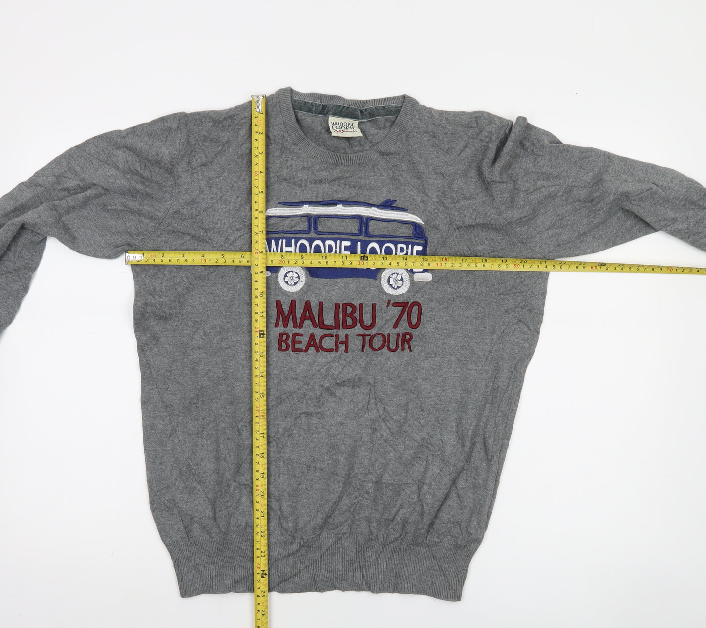 Whoopie Loopie Men's Grey Cotton Pullover Jumper L Malibu Embroidered