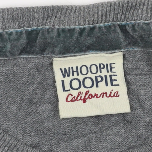 Whoopie Loopie Men's Grey Cotton Pullover Jumper L Malibu Embroidered