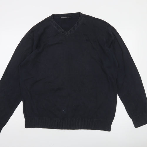 French Connection Men's Black XL V-Neck Cotton Jumper