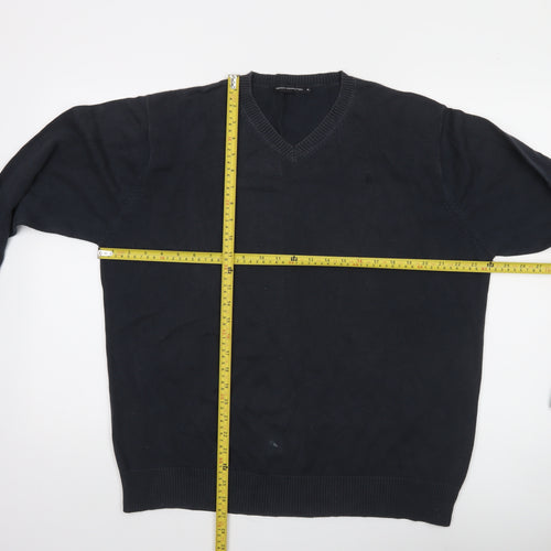 French Connection Men's Black XL V-Neck Cotton Jumper