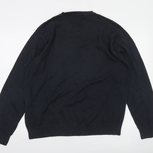 French Connection Men's Black XL V-Neck Cotton Jumper