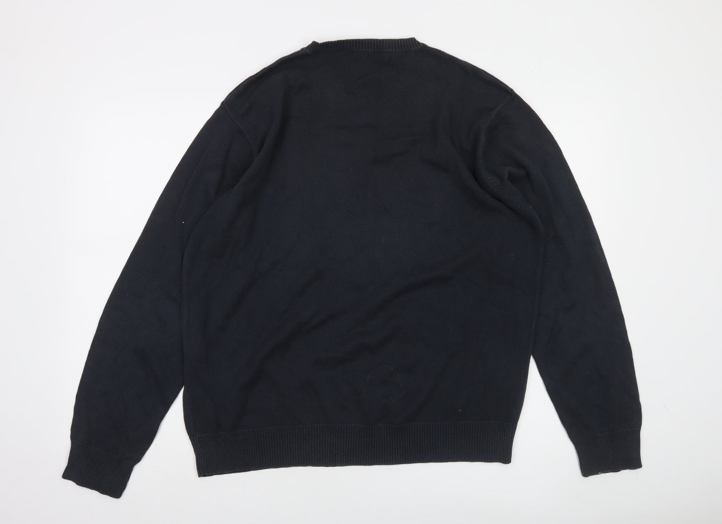 French Connection Men's Black XL V-Neck Cotton Jumper