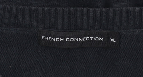 French Connection Men's Black XL V-Neck Cotton Jumper