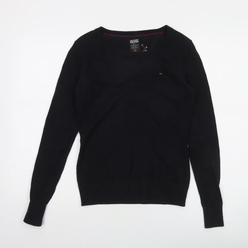 Tommy Hilfiger Women's Black V-Neck Cotton Knit Jumper Size S