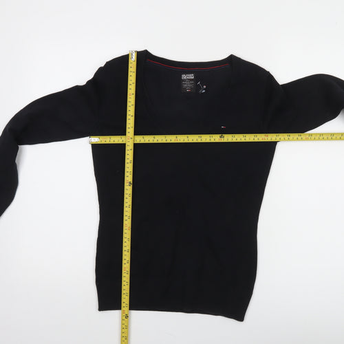 Tommy Hilfiger Women's Black V-Neck Cotton Knit Jumper Size S