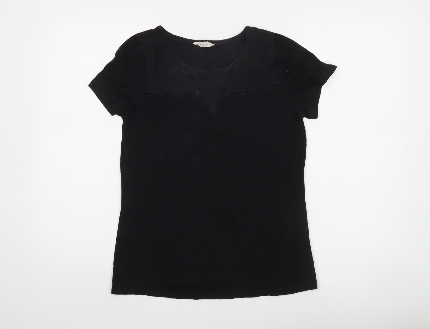 White Stuff Women Black Cotton Short Sleeve Basic T-Shirt UK 10