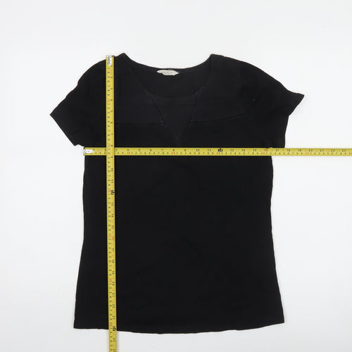White Stuff Women Black Cotton Short Sleeve Basic T-Shirt UK 10
