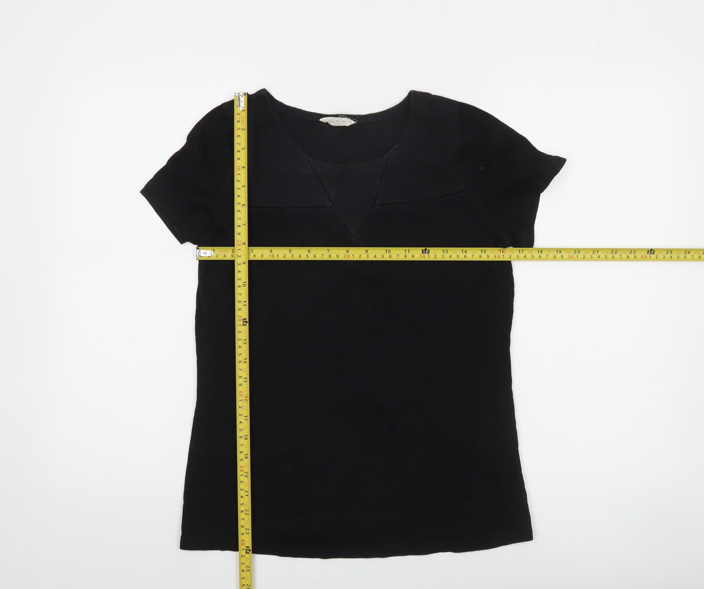 White Stuff Women Black Cotton Short Sleeve Basic T-Shirt UK 10