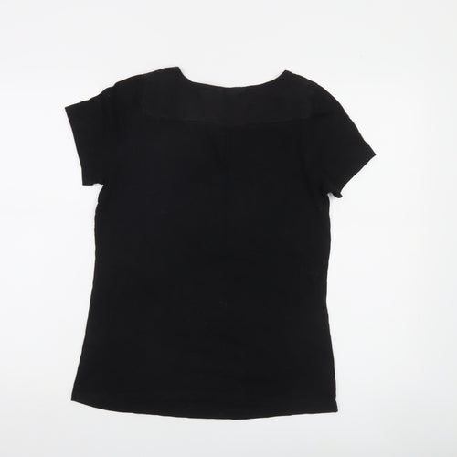 White Stuff Women Black Cotton Short Sleeve Basic T-Shirt UK 10