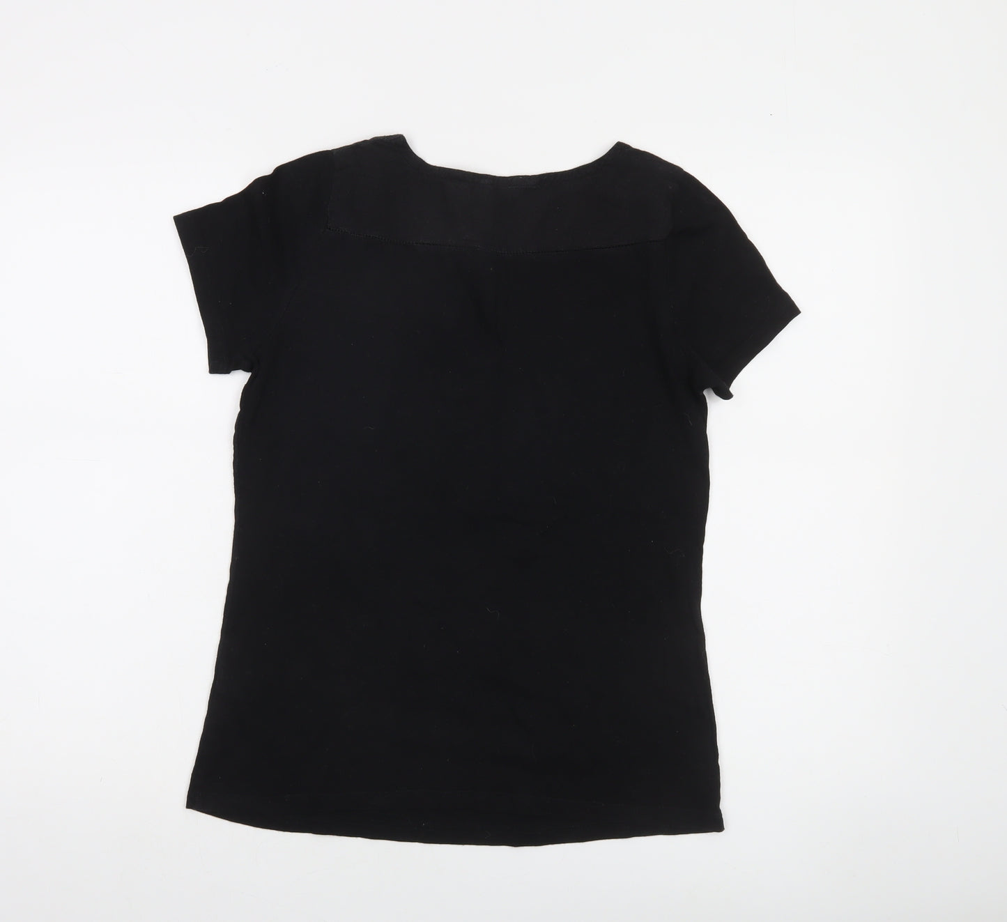 White Stuff Women Black Cotton Short Sleeve Basic T-Shirt UK 10