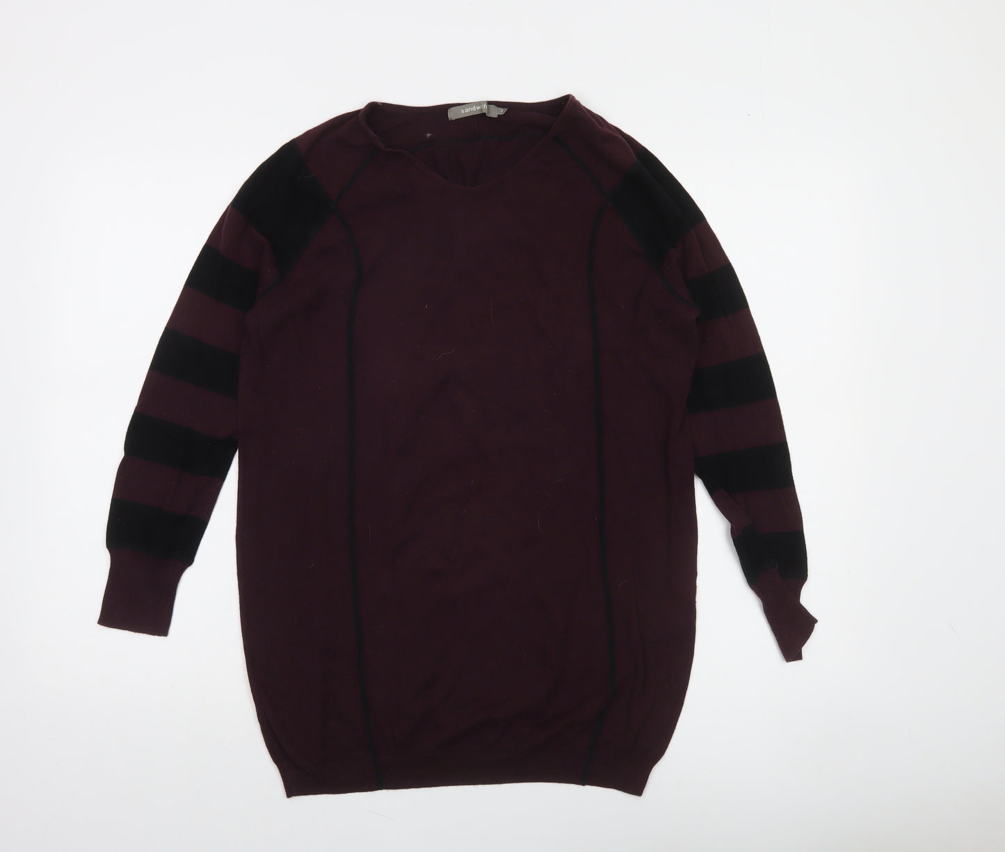 Sandwich Women's Burgundy & Black Striped Pullover Jumper Size S
