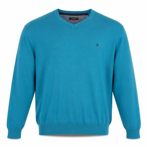 Farah Mens Blue L Cotton V-Neck Classic Knit Jumper