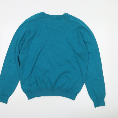 Farah Mens Blue L Cotton V-Neck Classic Knit Jumper