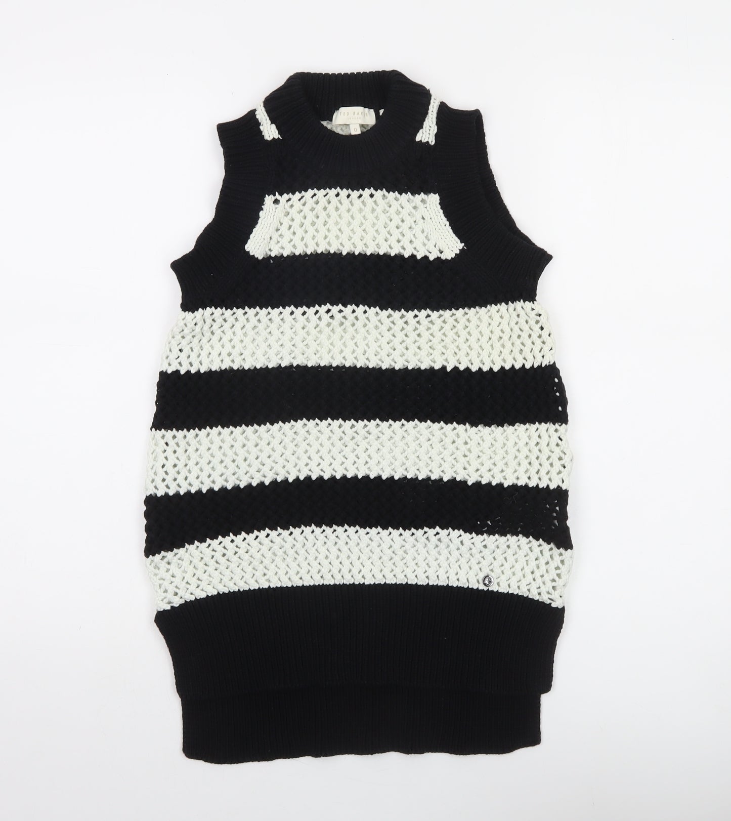 Ted Baker Women's Black & White Sleeveless Knit Vest Jumper Size XS