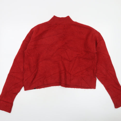 Superdry Women's Red Mock Neck Wool Blend Jumper Size 10