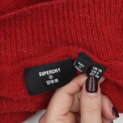 Superdry Women's Red Mock Neck Wool Blend Jumper Size 10