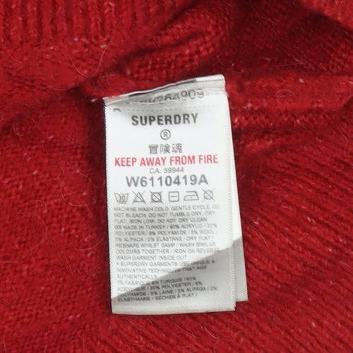 Superdry Women's Red Mock Neck Wool Blend Jumper Size 10
