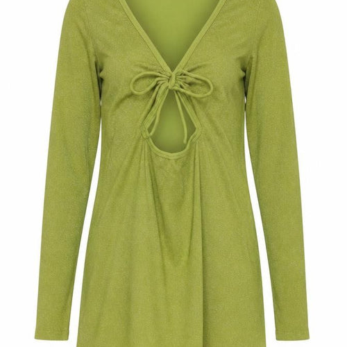 Urban Outfitters Women’s Green Glitter Tie V-Neck Long Sleeve Tunic Jumper S