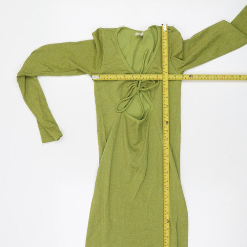Urban Outfitters Women’s Green Glitter Tie V-Neck Long Sleeve Tunic Jumper S