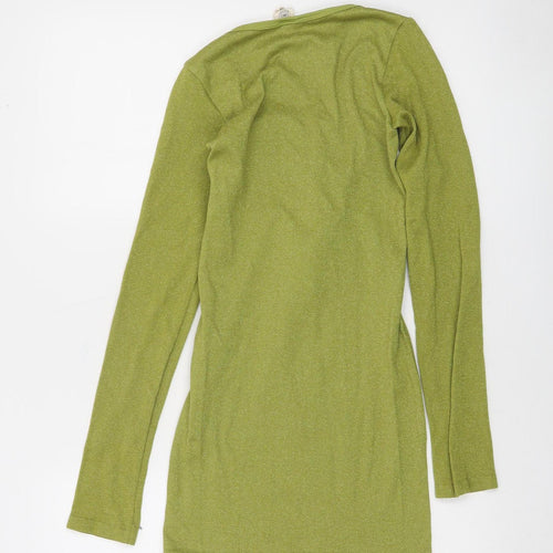 Urban Outfitters Women’s Green Glitter Tie V-Neck Long Sleeve Tunic Jumper S